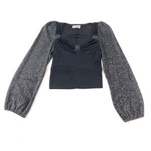 Vintage 70s Reitmans silver black sparkle puff sleeve party top XS